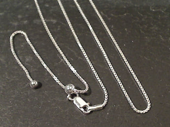 Up to 24" Adj Length 1mm Sterling Silver Box Chain