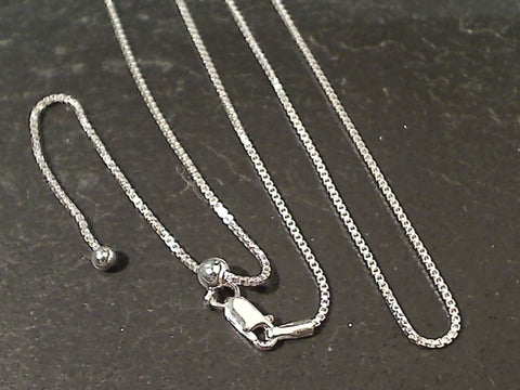 Up to 24" Adj Length 1mm Sterling Silver Box Chain