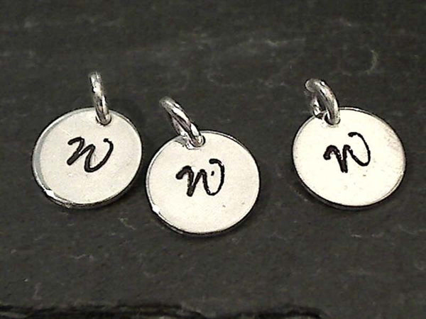 Letter W Charm, Sterling Silver