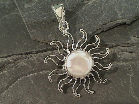 Coin Pearl Sun Pendant, Fine Sterling Silver