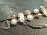 7" Shells, Pearls, Sterling Silver Bracelet