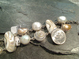 7" Shells, Pearls, Sterling Silver Bracelet